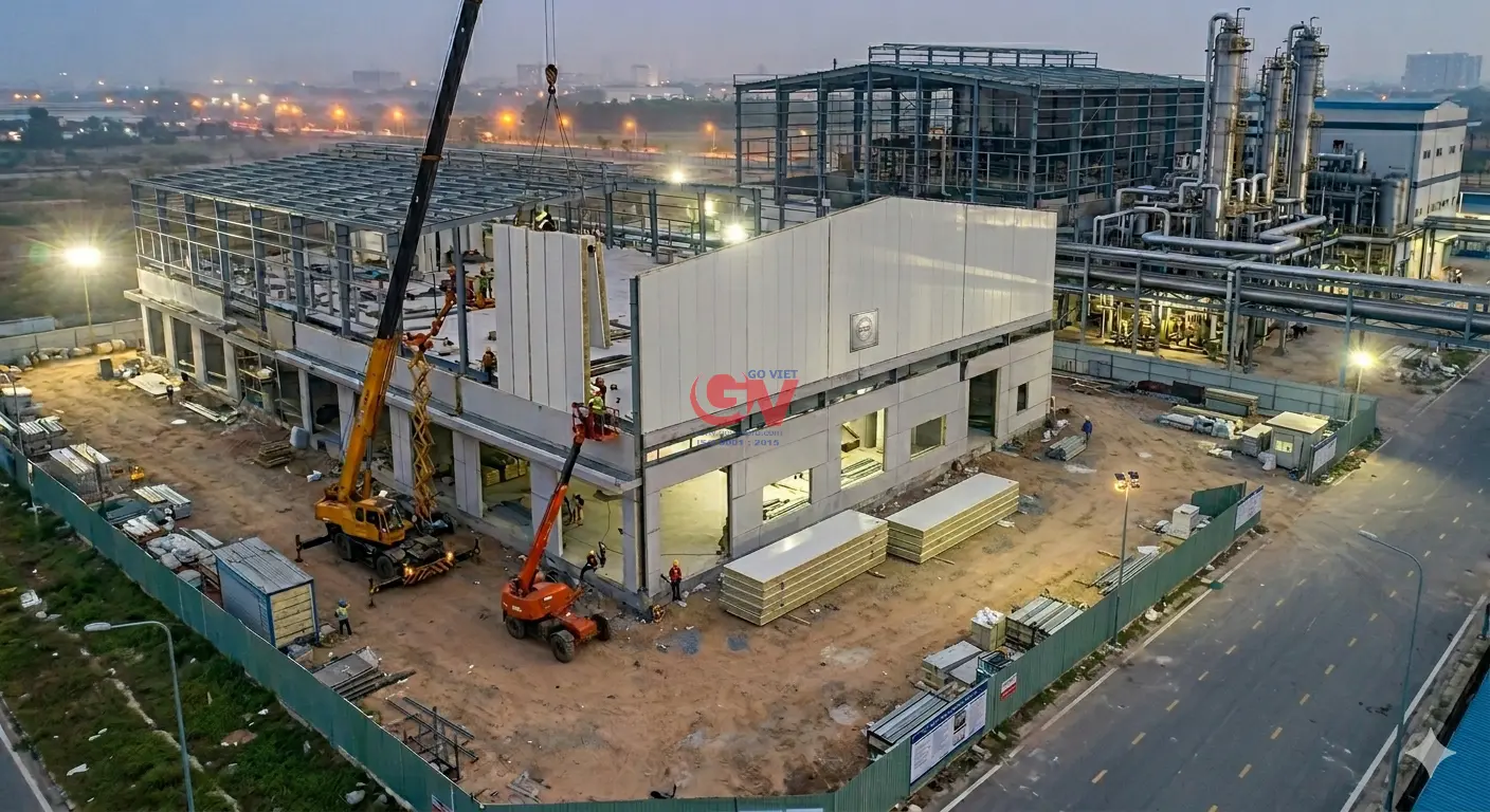 Thi công lắp đặt vách Panel chống cháy cho công trình công nghiệp quy mô lớn.